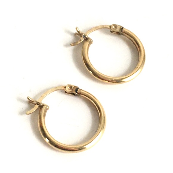 Vintage Jewelry - Vintage 14K Gold Hoop Earrings Real Yellow Gold